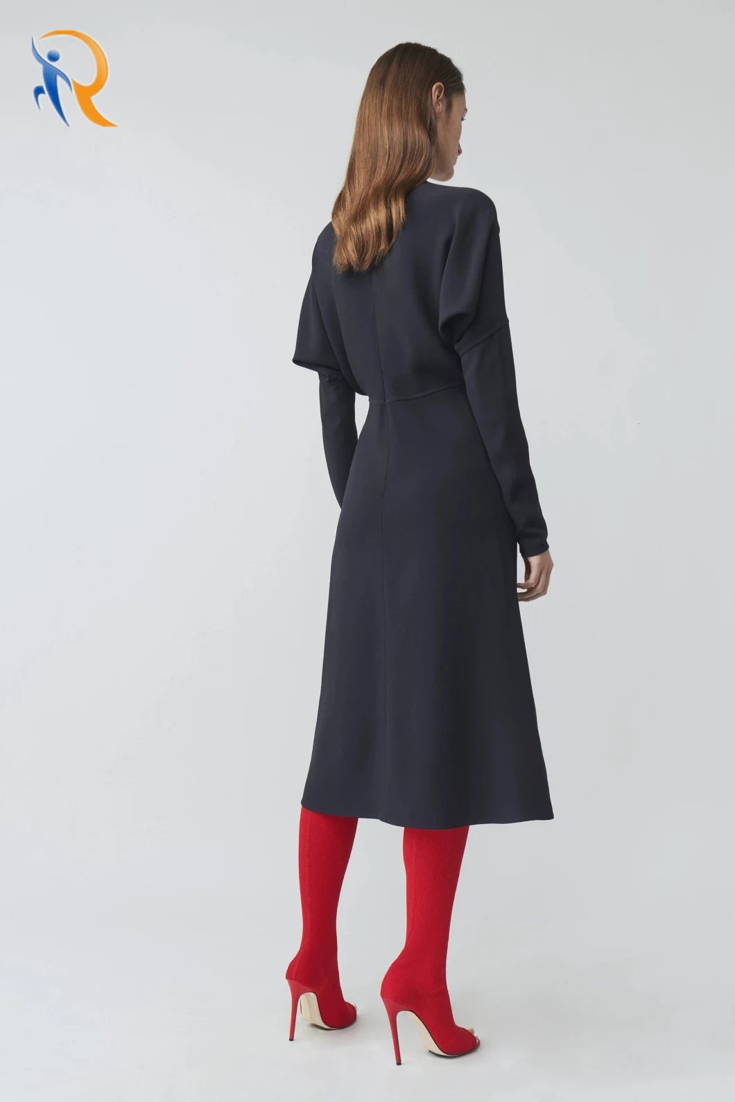 Reteng OEM Elegant Long Sleeve Women Dolman MIDI Dress