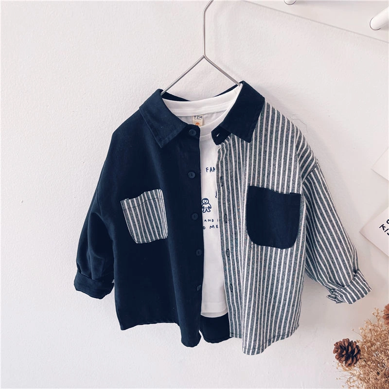 Boys Blouses and Shirts Children′ S Stripe Top 2022 Spring Autumn Casual White Polo Shirts Teenager School Brand Outerwear Cotton