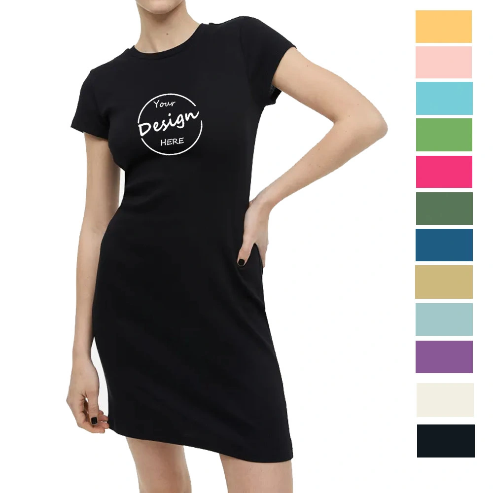 OEM Wholesale Cotton Spandex Ribbed T Shirt Skirt DTG Printed Plain Short Sleeve Tshirt Casual Dresses Formal in Bulk