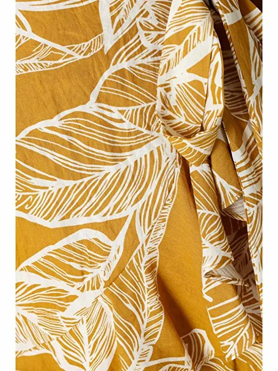 Printing Floral Yellow Womens Mini Dresses Summer Beach Dress 2018 Ruffles V Neck Wrap Dresses for Women