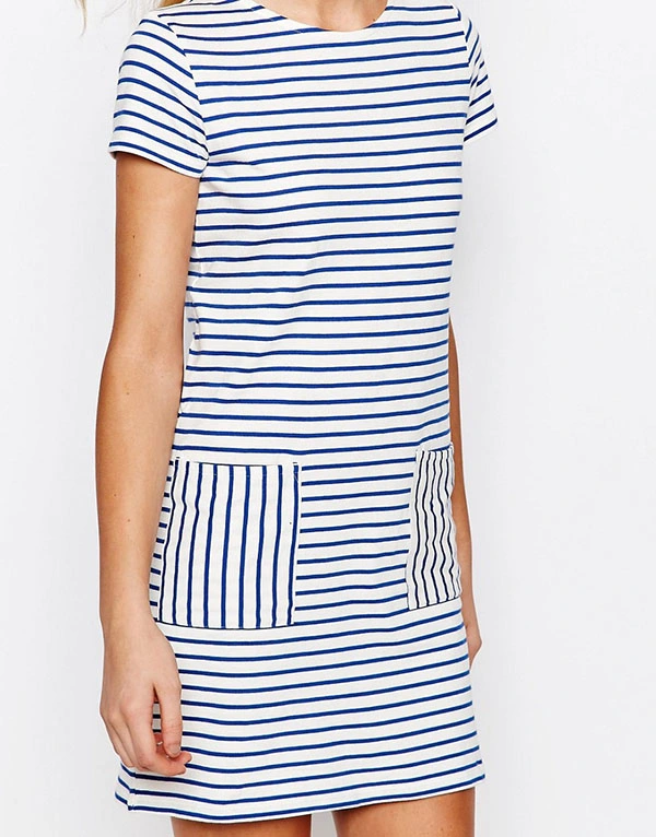 Custom Fashion Womens Stripe T Shirt Dress with Porket