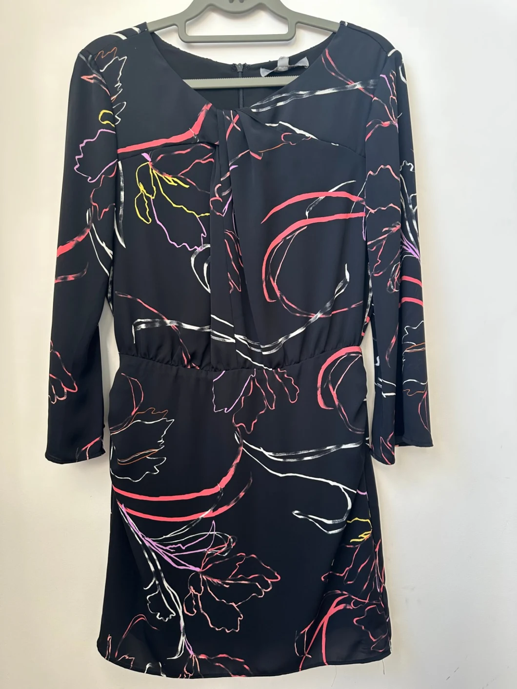 Printed Knot at Neck MIDI Ladies Dress Long Sleeves