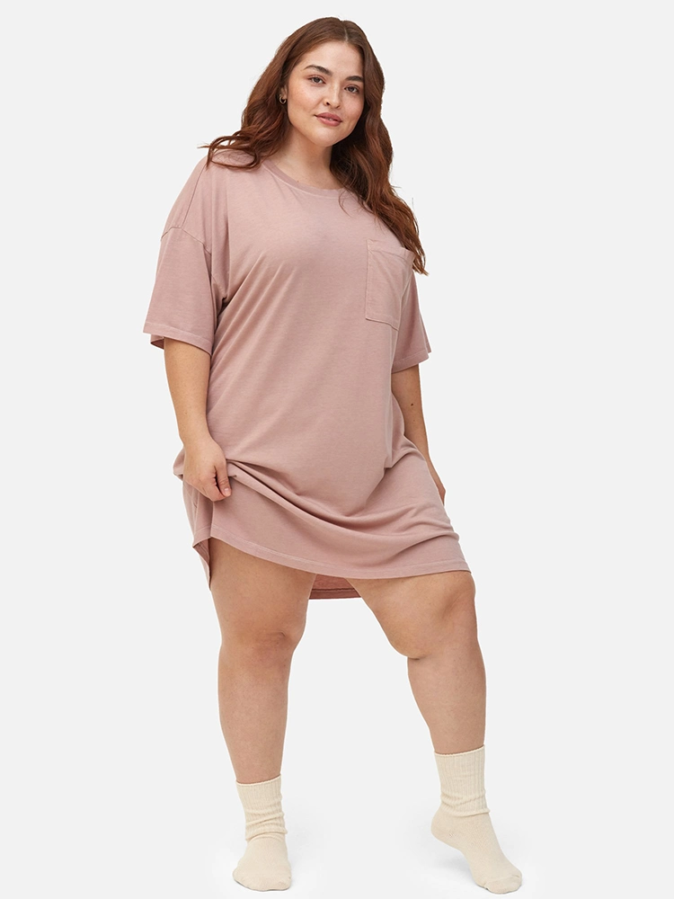 Hemp Lyocell Sleep Tee Dress Women′ S T-Shirt Dress Short Sleeves Long T Shirt Relaxed Sleep Shirt Plus Size Tee Shirt Dress