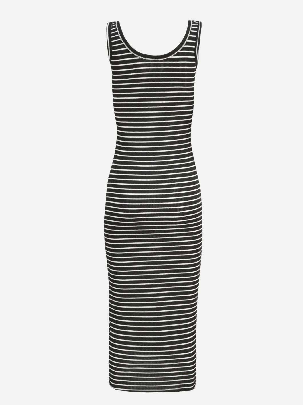 Women Sleeveless Black White Striped Knit Cotton Bodycon Dress